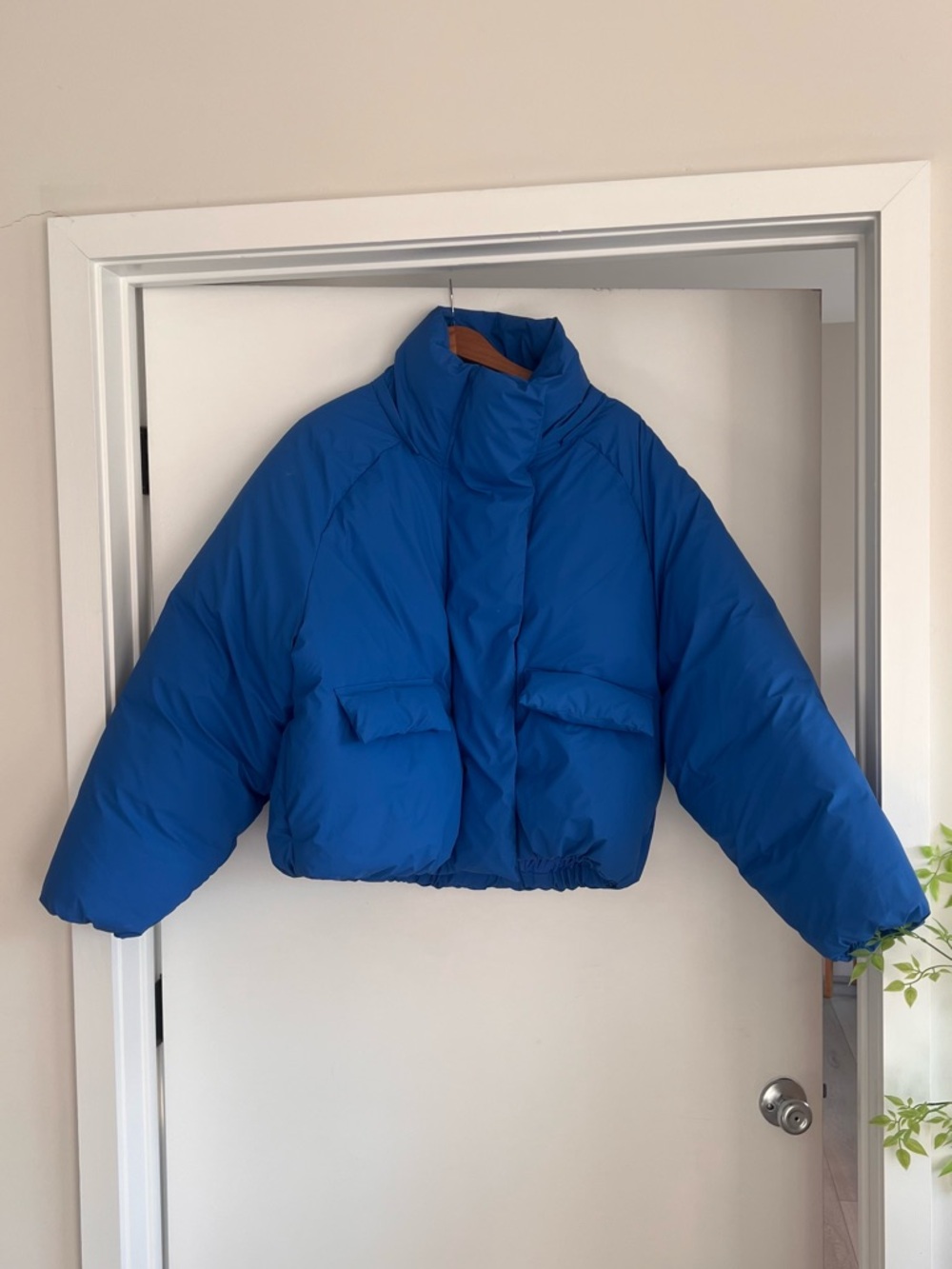 Khy Blue Cropped Puffer Jacket Kylie Jenner Brand Oversized Winter Coat L